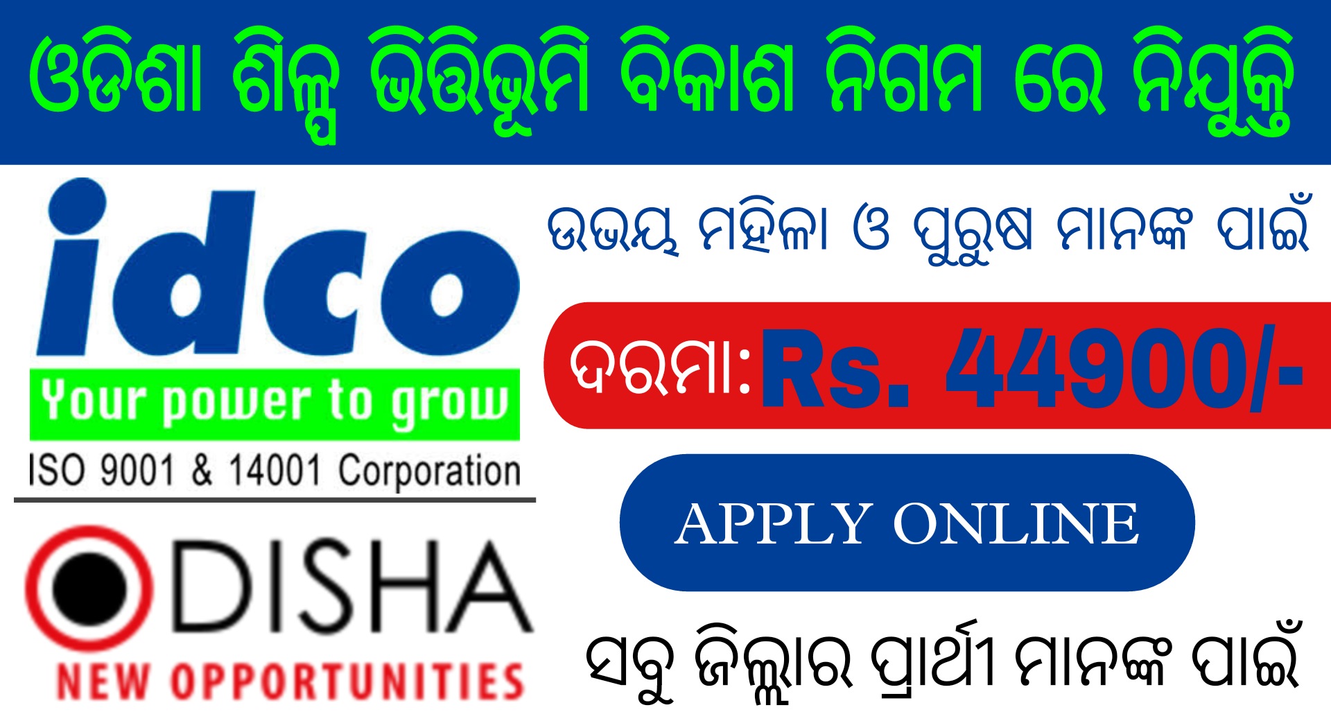 IDCO Recruitment 2021 – Jobs in Odisha