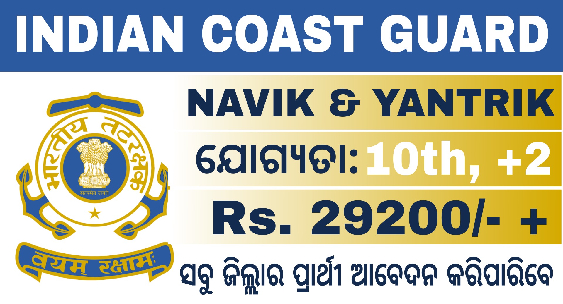 Indian Coast Guard Yantrik Recruitment 2022 – Apply Online for 322 Posts